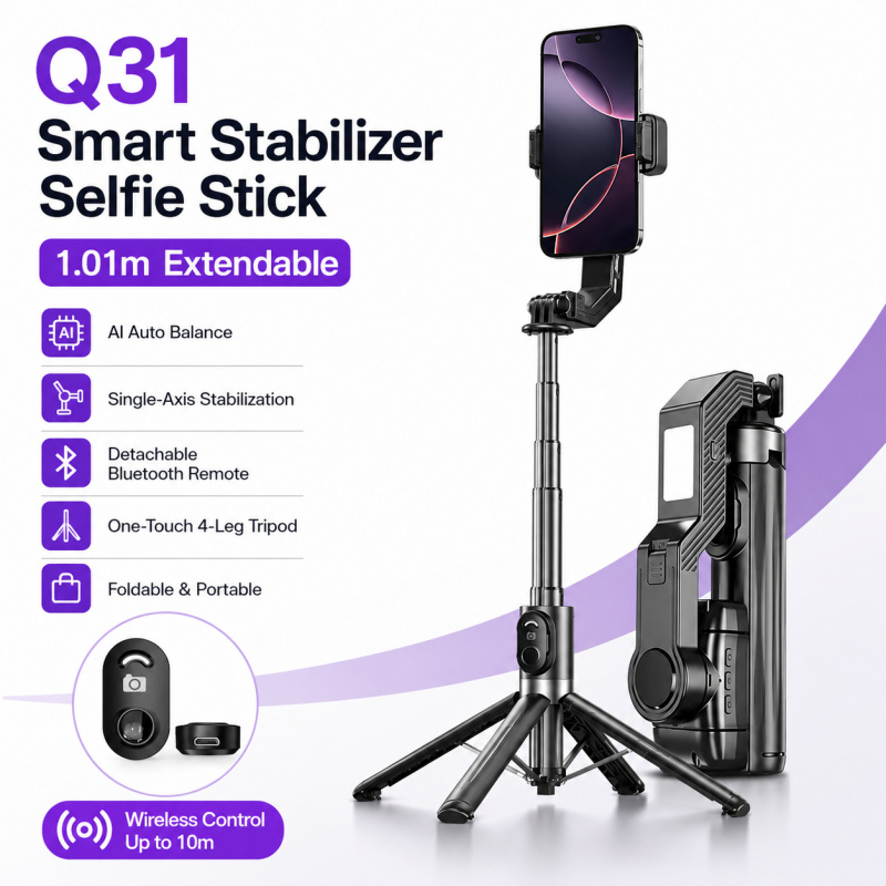 Auto Tracking Tripod - Single-Axis Phone Gimbal Stabilizer, Anti-Shake Extendable