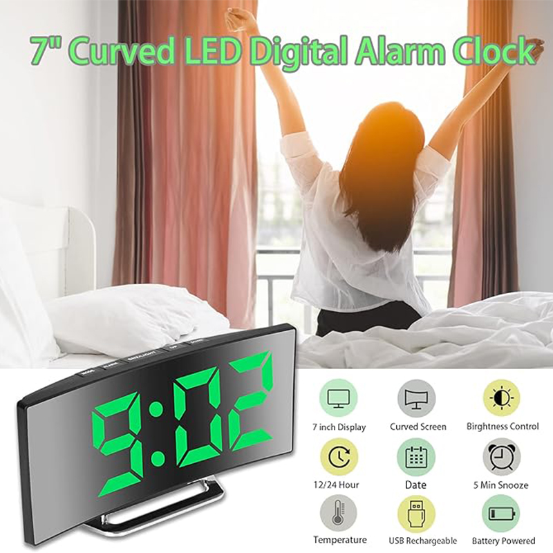 LED Digital Alarm Clock Curved - Electronics Gadgets For Home ulasan dan harga