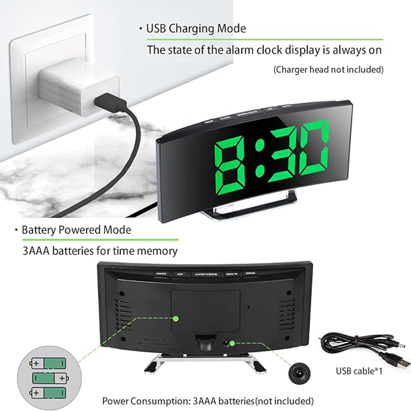 LED Digital Alarm Clock Curved - Electronics Gadgets For Home ulasan dan harga